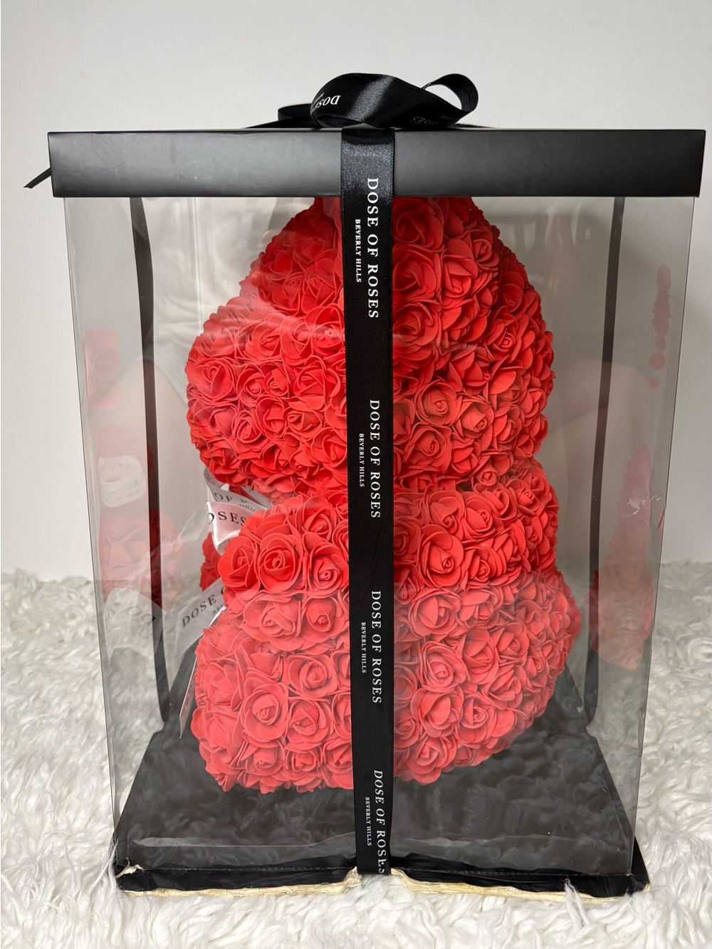 Dose of Roses Red Artificial Rose Bear Topiary Arrangement in Display Box
